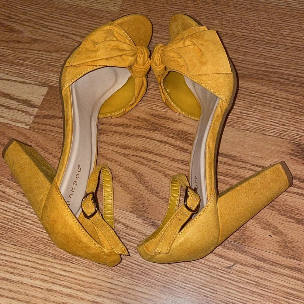 BAMBOO Mustard Yellow Heels with Bow Accent - Picture 9 of 15